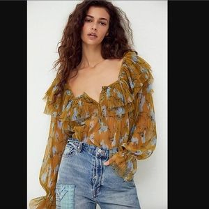 Free People Ruffle Tiered Blouse Size Medium